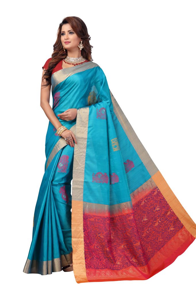 Mayuri Rama Raju Soft Silk- Rama Blue & Pink - Mayuri Silks
