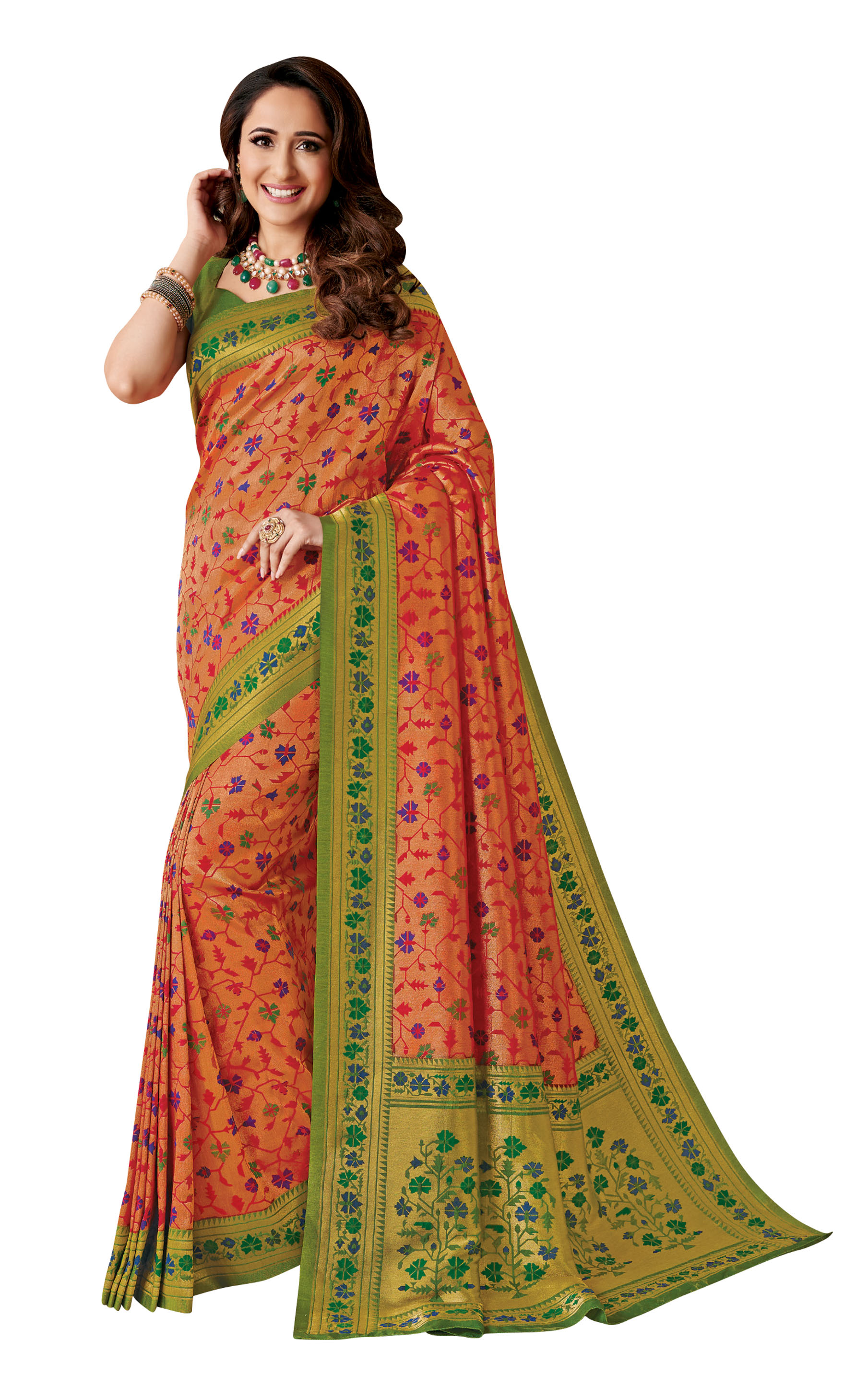 Green Mayuri Soft Silk Saree, Gleamed Up with Muthu Stripes All Over Its Body, Complemented by Contrast Border, Grandly Accentuated Pallu of Jaal Designs, and Paired with a Contrast Blouse main image 1